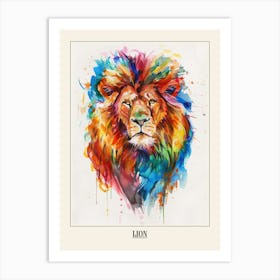 Lion Colourful Watercolour 4 Poster Art Print