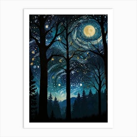 Starry Night In The Forest Art Print