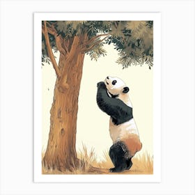 Giant Panda Scratching Its Back Against A Tree Storybook Illustration 4 Art Print