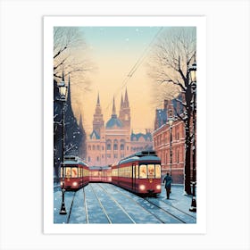 Winter Travel Night Illustration Budapest Hungary 3 Art Print