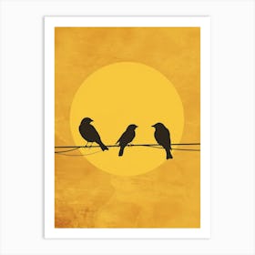 Silhouette Of Birds On A Wire 2 Art Print