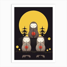 Jizo Statues Japanese Style Illustration 11 Art Print