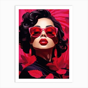 Girl In Red Sunglasses Art Print