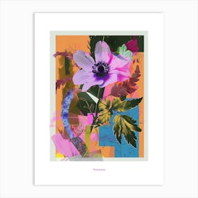 Anemone 2 Neon Flower Collage Poster Art Print