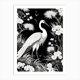 Black And White Cranes 1 Vintage Japanese Botanical Art Print