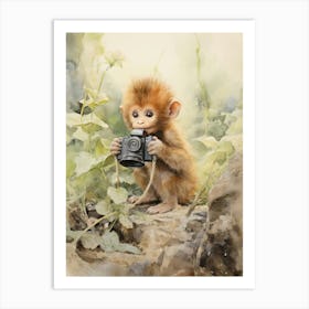 Monkey Painting Photographing Watercolour 2 Art Print