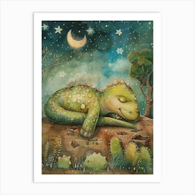 Cute Dinosaur Sleeping Under The Stars 1 Art Print