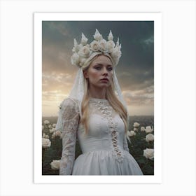 Bride In A Field Of Roses Art Print