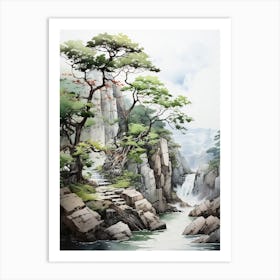 Akiyoshido Cave In Yamaguchi, Japanese Brush Painting, Ukiyo E, Minimal 3 Art Print