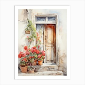 Genoa, Italy   Mediterranean Doors Watercolour Painting 1 Art Print