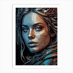 Woman With A Broken Face Art Print