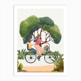 Watercolor Illustration Of A Woman Riding A Bicycle Art Print