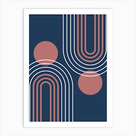 Mid Century Modern Geometric B24 In Navy Blue And Marsala (Rainbow And Sun Abstract) 01 Art Print