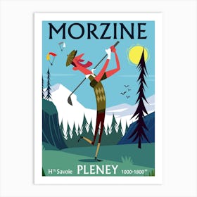 Morzine Golfing Poster Blue & Green Art Print