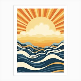 Sea Ocean Sun Water Landscape Waves Summer Nature Art Sky Beach Sunset Digital Art Art Print