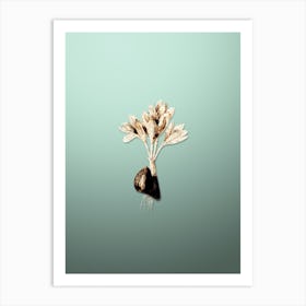 Gold Botanical Autumn Crocus on Mint Green n.0245 Art Print