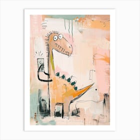 Pastel Painting Of A Dinosaur On A Smart Phone 3 Art Print