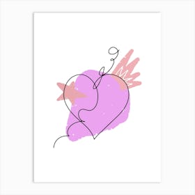 Line art heart and colored abstract spots 3 Art Print