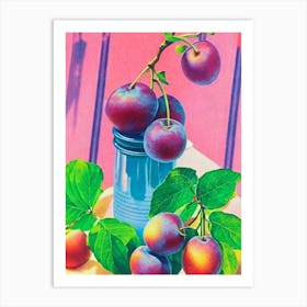 Plum Risograph Retro Poster Fruit Art Print