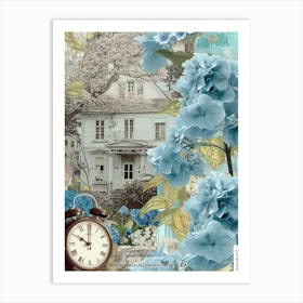 Light Blue Flowers Scrapbook Collage Cottage 3 Art Print