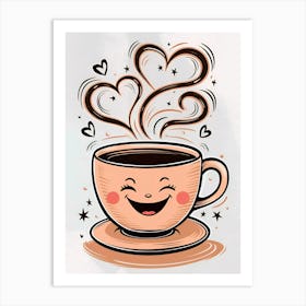 Coffee Cup With Hearts Art Print