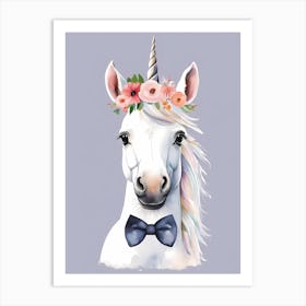 Baby Unicorn Flower Crown Bowties Woodland Animal Nursery Decor (5) Art Print
