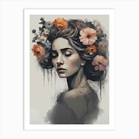Woman with Flowers In Hair Art Print