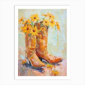 Cowboy Boots And Wildflowers Brown Eyed Susans Art Print