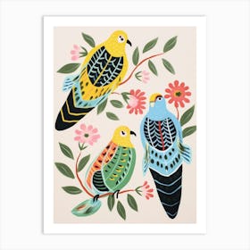 Folk Style Bird Painting Budgerigar 3 Art Print