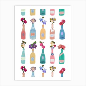 Bottles And Flowers Art Print
