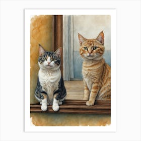 Two Cats In A Window Art Print