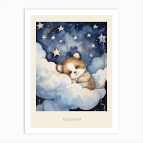 Baby Raccoon Sleeping In The Clouds Nursery Poster Art Print