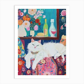 Tea Time With A Angora Cat 2 Art Print