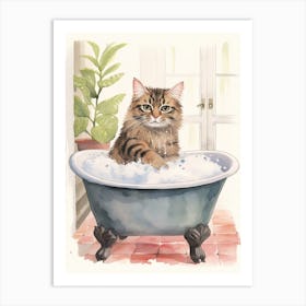 American Bobtail Cat In Bathtub Botanical Bathroom 1 Art Print