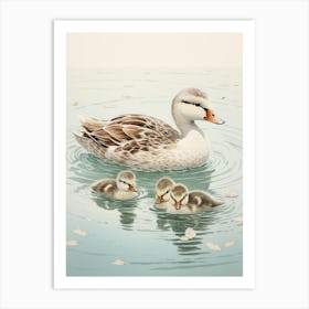 Ducklings In The Icy Water Japanese Woodblock Style 4 Art Print