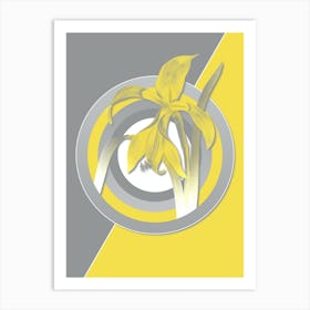 Vintage Amaryllis Botanical Geometric Art in Yellow and Gray n.115 Art Print