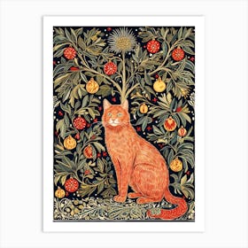 William Morris Style Christmas Cat 5 Art Print