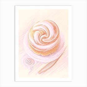 Cinnamon Roll Dessert Gouache Flower Art Print