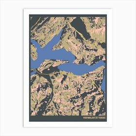 Vierwaldstättersee Lake Lucerne Switzerland Hillshade Topographic Map Art Print
