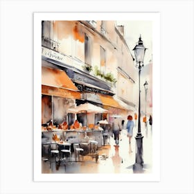 Paris city, passersby, cafes, apricot atmosphere, watercolors.6 Art Print