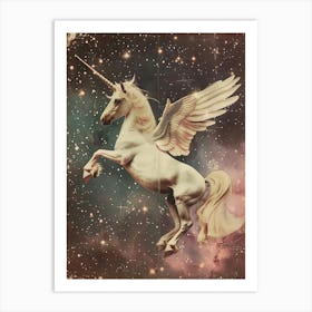 Retro Unicorn With Wings Collage Style 1 Art Print