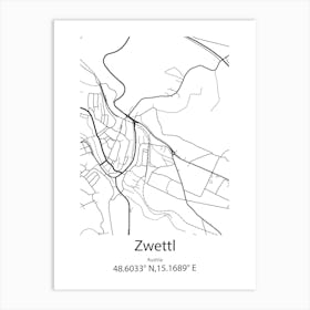 Zwettl,Austria Minimalist Map Art Print