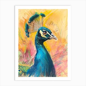 Colourful Peacock Portrait Sketch  3 Art Print