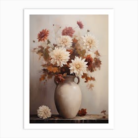 Dahlia, Autumn Fall Flowers Sitting In A White Vase, Farmhouse Style 3 Art Print