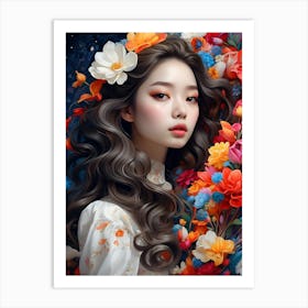 Asian Girl With Flowers 8 Art Print