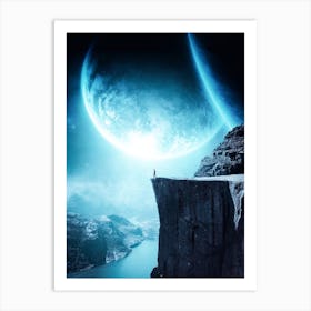 Top Cliff And Blue Planets Art Print