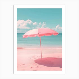 Pink Umbrella On The Beach Art Print