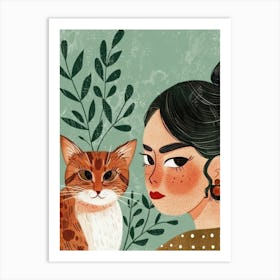 Woman and a cat 1 Art Print