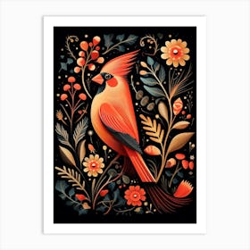 Folk Bird Illustration Northern Cardinal 4 Art Print