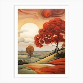 Red Tree In A Field 1 Art Print